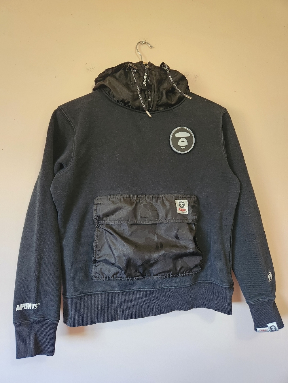 AAPE By A Bathing Ape Black Camo Cargo Utility Anorak Hoodie Sweatshirt Rare L